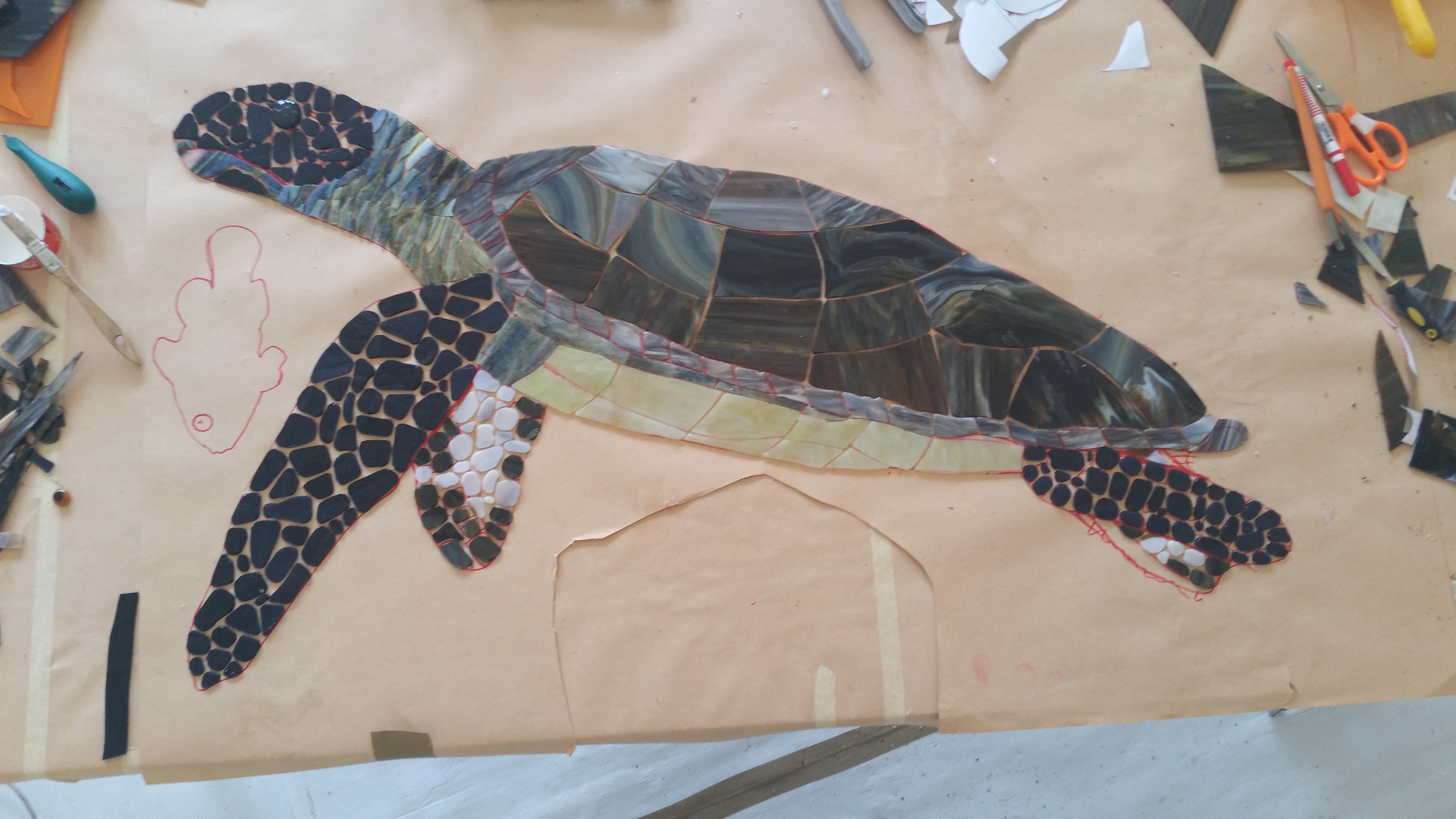 Sea Turtle -glass upside down on paper